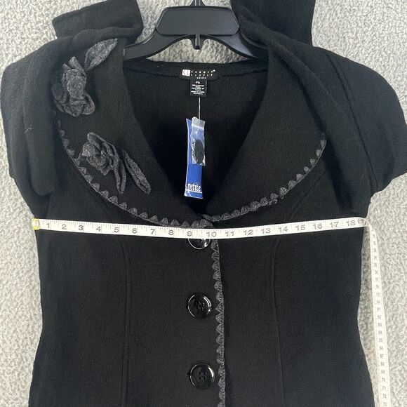 Carole Little Womens Blazer Cardigan Jacket Boiled Wool Boho Embroidered Black S - Picture 3 of 10